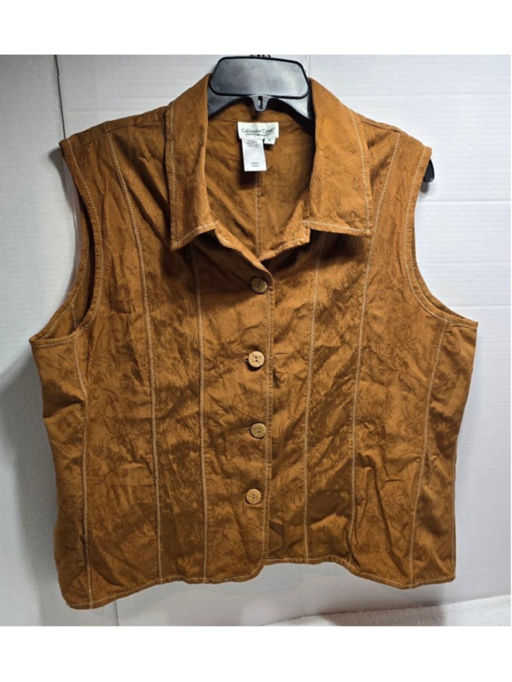 Women's Coldwater Creek Brown Floral Quilted Vest XL